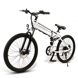 JINGJIN Bici Bicicletta elettrica pieghevole, bici elettrica 26 pollici, bici pieghevole elettrica con batteria estensibile 48V 10Ah, motoriduttore brushless ad alta velocità, bici pieghevole portatile, White-A