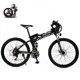 SHANRENSAN Bici Bicicletta elettrica pieghevole da 26", 350 W, batteria rimovibile, adatta per diversi terreni (ruota a raggi blu, nera)