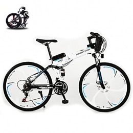 SHANRENSAN Mountain bike elettrica pieghevoles Bicicletta elettrica pieghevole da 26", 350 W, batteria rimovibile, adatta per diversi terreni (sei coltelli bianchi e blu)
