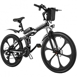 BIKFUN Mountain bike elettrica pieghevoles BIKFUN 26” Bicicletta Elettrica Pieghevole, 250W Bici Elettriche, Batteria 36V 8Ah, Cambio Shimano 21 velocità, E-Bike para Adultos (ruota integrata-nero)