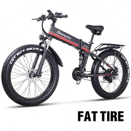BXZ Bici BXZ 1000W Fat Electric Bike 48V Mens Mountain E Bike 21 Speeds 26 inch Fat Tire Road Bicycle Snow Bike Pedals with Hydraulic Disc Brakes and Full Suspension Fork (Removable Lithium Battery), Red