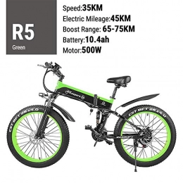cuzona Bici cuzona Bici elettrica 1000W Potenza 48V12 8AH Bicicletta da Neve Freno Olio Telaio in Alluminio Pieghevole Mountain Bike elettrica Bicicletta elettrica-R5-500W-verde