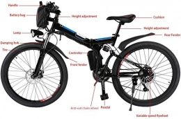 fiugsed Mountain bike elettrica pieghevoles fiugsed - Bicicletta elettrica da Mountain Bike, 26", 36 V, 250 W, con Cambio a 21 Marce