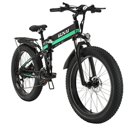 GAVARINE Bici Elettrica per Pneumatici Grassi, Mountain Bike a Sospensione Completa a Molla Pieghevole, con Batteria Al Litio Rimovibile da 48 V 12,8 AH (Verde)