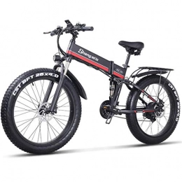 GJNWRQCY Bici GJNWRQCY Bicicletta elettrica da 1000 W, Mountain Bike Pieghevole, ebike per Pneumatici Grassi, ciclomotore Elettrico Pieghevole da 26 Pollici, 48 V 12, 8 Ah, Black Red