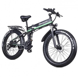 HARTI Bici HARTI Bici Elettrica, 1000W 48V Pieghevole Mountain Bike con 26 * 4.0 Fat Tire, 21 velocità Leggero E-Bike con Il Pedale del Freno A Disco Idraulico Assist, Verde