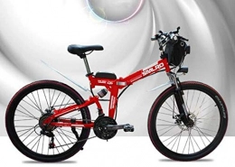 Hold E-Bikes Mountain bike elettrica pieghevoles Hold E-Bikes Mountain Bike X9 Bicycles Ruote a Raggi 21"21 velocità con Doppio Freno a Disco@Rosso