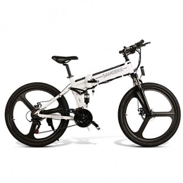 Hvoz Mountain Bike, Pieghevole Mountain Bike Bicicletta Elettrica 26 inch 350W Motore Senza Spazzole 48V Portatile per Outdoor - Bianco