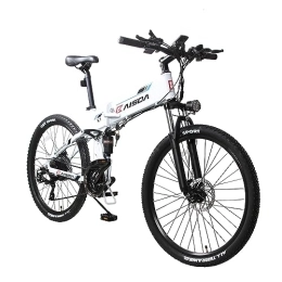 KAISDA Bici KAISDA Bicicletta Elettrica Pieghevole K1 Mountain Bike Elettrica da 26 Pollici, Batteria Rimovibile 48V10.4AH, Shimano 21 Velocità, Display LCD, Bianco