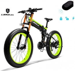 LANKELEISI Bici LANKELEISI 750PLUS 48 V 14, 5 Ah 1000 W bicicletta elettrica completa 26" 4.0 grande pneumatico MTB e-bike pieghevole adulto antifurto femmina / maschio, grande forcella (verde)
