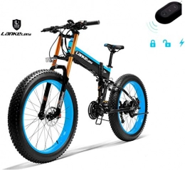 LANKELEISI Bici LANKELEISI 750PLUS 48V 14.5AH 1000W Motore potente per bicicletta elettrica 26'' 4.0 grs pneumatico MTB bicicletta elettrica pieghevole per adulti donna / uomo con dispositivo antifurto, blu