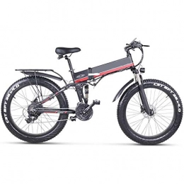 LIMQ Bici LIMQ Fat Tire Bike 26 Pollici Mountain E-Bike per Adulti 1000 Watt 48V Snow E-Bike 21 velocità Batteria Llithium Freni A Disco Idraulici Bici Elettrica, Red
