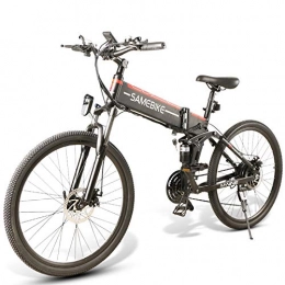 LO26 Mountain bike elettrica, E-bike pieghevole per adulti 10,4 Ah 48 V. 26 pollici con Shimano 21 velocità Biciclette ciclomotore Portatile veloce per gli delle donne degli uomini (F-Nero 500W)