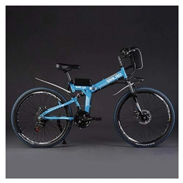 LOVE-HOME Pieghevole Elettrica Mountain Bike, 48V / 8Ah / 350W Bicicletta Elettrica con Estraibile di Grande Capienza del Sacchetto di Tipo Batteria al Litio,Blu