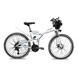 MDZZ Bici MDZZ Bicicletta Pieghevole, Mountain Bike Elettrico con 21 Speed ​​Gear e modalità di Lavoro a Tre, Lega di Alluminio Biciclette Pedali per Adulti Teens 24 '', Bianca, 48V15AH