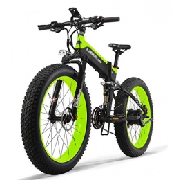 ONLYU Bici ONLYU 48V10AH 500W Potente Moto Elettrica con 26 '' di Neve Pneumatici E-Bike 4.0 Grassi, 27 velocità Pieghevole Bici Elettrica per L'adulto in Bicicletta, Verde