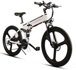 OUXI Mountain bike elettrica pieghevoles OUXI LO26 - Bicicletta elettrica per adulti, 26 pollici, pieghevole, con cambio Shimano a 21 velocità, velocità massima 35 km / h, 350 W, 10, 4 Ah, colore: Bianco