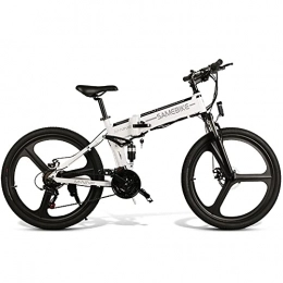 Samebike Bici SAMEBIKE Mountain bike elettrica pieghevole da 26 pollici, 48 V, 10 Ah, 350 W, con metro LCD, 40-70 km, per adulti, uomini e donne (nero / bianco)