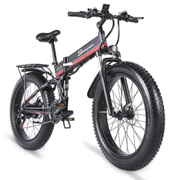Shengmilo Bici Shengmilo-MX01 Bici elettriche pieghevoli da 26 pollici con pneumatici spessi Bici elettrica 48V Batteria al litio da neve elettrica Mountain bike con Shimano 21 velocità (Rosso)