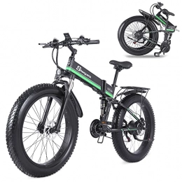 Shengmilo Bici Shengmilo-MX01 Bici elettriche pieghevoli da 26 pollici con pneumatici spessi Bici elettrica 48V Batteria al litio da neve elettrica Mountain bike con Shimano 21 velocità (Verde)