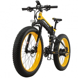 SMLRO Lankeleisi - Bicicletta elettrica potente, 26’’, motore 4.0 500 W, 48 V 10 Ah, velocità e-bike 27, neve, MTB, bicicletta elettrica pieghevole per amanti della bicicletta/adulti, Noir-jaune