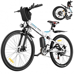Vivi Bici VIVI Bicicletta Elettrica Pieghevole, 26'' Mountain Bike Elettrica 250W Bici Elettrica Pieghevole con Batteria Rimovibile 36V 8Ah, Shimano 21 velocità, Sospensione Completa (Bianco)