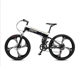 WXX Bici WXX 26 Dual Disc Pollici Pieghevole per Adulti Freno Elettrico Mountain Bike Intelligent LCD dello Strumento 27-velocità Full Suspension Bike Sedile Regolabile off-Road Bike, Black And White