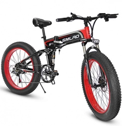 XXCY Bici XXCY 1000W ebike Fat Tire Bici elettrica Pieghevole Mountain Bike 26 'Full Suspension 48V13AH 21 Pedali Assist (Red)