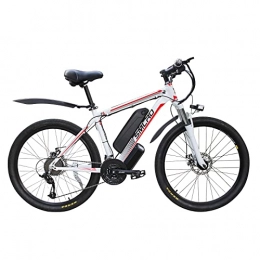 AKEZ Mountain bike elettriches AKEZ Bicicletta elettrica da uomo, mountain bike, 26 pollici, bicicletta elettrica da donna, con batteria rimovibile da 48 V / 10 Ah, cambio Shimano a 21 velocità (bianco rosso-1000)