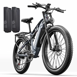 VLFINA Mountain bike elettriches Batterie gemelle da 15AH, mountain bike elettrica per adulti shengmilo 48V, 26 con freno idraulico ad olio ottagonale Shimano a 7 velocità