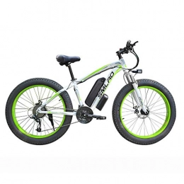 Hyuhome Mountain bike elettriches Biciclette elettriche per adulti donne degli uomini, 4, 0" Pneumatici Fat 26 pollici 21 Velocità Montagna signore della bicicletta, 48V 13Ah / 15AH 350W / 500W / 1000W MTB E-Bike, White green, 500W13AH