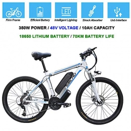 Hyuhome Mountain bike elettriches Biciclette elettriche per gli uomini, 26" 48V 360W IP54 impermeabile per adulti elettrica della bici di montagna, 21 velocità bici elettrica MTB Dirtbike con 3 modalità di guida, bici di montagna White blue