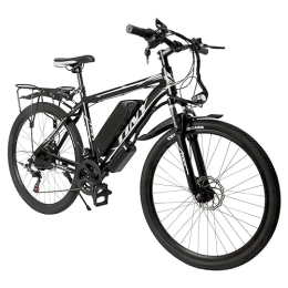 JINPRDAMZ Mountain bike elettriches JINPRDAMZ Bicicletta elettrica da 26 pollici, 21 marce, bicicletta elettrica nera con sedile, motore da 250 W fino a 25 km / h, display screen e faro LED, tre modalità di guida, E-Citybike per adulti e