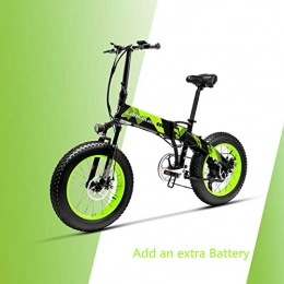 LANKELEISI Bici LANKELEISI X2000 48V 500W 10.4AH 20 x 4.0 Pollici Fat Tire 7 velocità con Shimano Shifting Lever Bici elettrica Pieghevole, per Mountain Bike Bici da Neve (Verde + 1 Batteria supplementare)