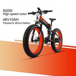 LANKELEISI Bici LANKELEISI XT 750 Plus 48V 10AH 500W Motore Nuovo Bici elettrica 26 '' 4.0 all'Ingrosso Tiro Ebike 27 velocità Neve MTB Pieghevole Bici elettrica (Rosso)