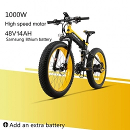 LANKELEISI Mountain bike elettriches LANKELEISI XT750PLUS 48V 14AH 1000W Motore Nuovo onnipotente potente bici elettrica 26 '' 4.0 all'ingrosso Tiro Ebike 27 velocità neve MTB pieghevole bici elettrica (Giallo + 1 batteria supplementare)