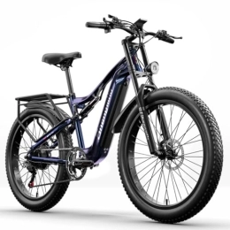Vikzche Q Bici MX06 Step Thru Electric Bike, Mountain E-Bike, 48V* 17.5Ah batteria al litio rimovibile, biciclette elettriche a sospensione completa, freni a doppio disco 26 pollici Fat Tire uomini e donne (MX03)