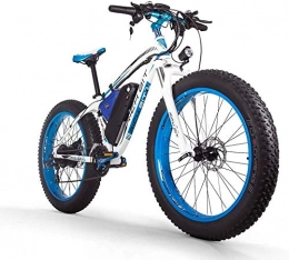 RICH BIT Bici RICH BIT Bici elettrica 1000W RT022 E-Bike 48V * 17Ah Li-batteria 4.0 pollici grasso pneumatico da uomo bici da spiaggia adatta per 165-195 cm (White-Blue)
