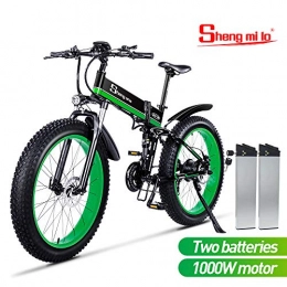Shengmilo Mountain bike elettriches Shengmilo MX01 Freno a Disco Idraulico da Mountain Bike Elettrico da 1000W con Batteria da 21Speeds 13AH (Verde(2 batterie))