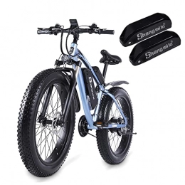 Shengmilo Bici Shengmilo-MX02S Bici elettriche con pneumatici spessi da 26 pollici, Mountain bike, Shimano 7 velocità, pedalata assistita, freno a disco idraulico (Blu-Due batterie)