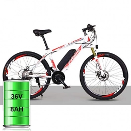 YBCN Una Versione Aggiornata di Una Mountain Bike Elettrica con Un Sistema di 21/27 Turni Batteria al Litio 36V 8AH / 10AH 26 Pollici,Blanc Rouge,21speed Luxury