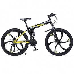 QSCFT Bici 26" Full Suspension pieghevole mountain bike 21 / 24 / 27 velocità bicicletta uomo o donna MTB telaio pieghevole (dimensioni: 21 velocità, colore: giallo)
