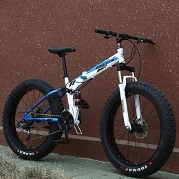 RR-YRL Bici 26-Inch pieghevole Mountain bike, Doppio ammortizzatore e doppio freno a disco ATV, 24-Speed ​​Shift, alto tenore di carbonio telaio in acciaio, 4, 0 Ampliata pneumatici di grandi dimensioni, White blue