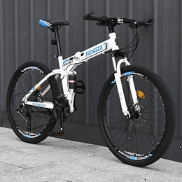 LZHi1 Bici 26 Pollici 30 Velocità pieghevole Mountain Bike, adulto Mountain Trail bicicletta pendolare bicicletta con doppio disco freni, sospensione forcella urbana pendolare città bicicle(Color:bianco blu)