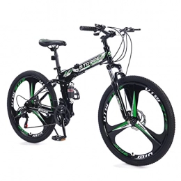 AZXV Bici Adulti Pieghevole Bike Mountain Bike Piena Bike in Acciaio ad Alta Carbonio, 21 velocità Drivetrain, 3 Raggi da 26 Pollici, Ruote da 26 Pollici, Freni a Doppio Disco Green