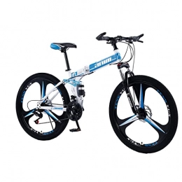 AZXV Mountain Bike pieghevoles Adulti Pieghevole Bike Mountain Bike Piena Sospensione in Acciaio al Carbonio MTB Bicycle Bicycle, Dual Dual Drop Antiscivolo, 21 / 24 / 27 / 30 velocità Opzionale, Ruote White blue-21
