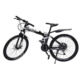Aohuada Mountain bike da 26 pollici, per adulti, 21 marce, con telaio in acciaio, freni a disco, bici pieghevole anteriore e posteriore, per donne e uomini, bianco e nero