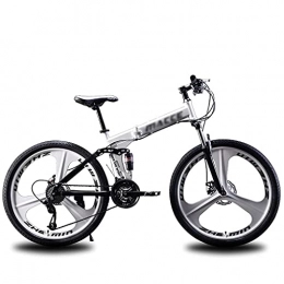 ASDF 21 velocità Mountain Bike, Ruote a 3 Razze MTB Bici Pieghevole Freni a Doppio Disco Doppia Sospensione Biciclette Pieghevoli per Donne Uomini Adolescenti, Bianco (Dimensioni: 26 Pollici)