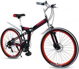 AYHa Bici AYHa Adulti Biciclette pieghevoli, ad alta acciaio al carbonio doppio freno a disco Folding Mountain bike, sospensione doppia pieghevole biciclette, portatile Commuter Bike, Rosso, 24" 21 Velocità