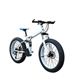 AYHa Bici AYHa Biciclette per adulti Montagna, doppio freno a disco 20 / 26 pollici pieghevole 4.0 Fat Tire Bike 7 / 21 / 24 / 27 / 30 velocità con assorbimento di scossa, bianca, A 7 velocità